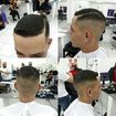 Hight Fade em cabelo com redemoinhos invertidos na nuca e nas laterais.
Risco clássico dando o toque final ao corte.