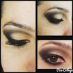 Smokey eye marcante, em areia, marrom frio e preto, com delineado gatinho onde se inicia o delineado no canto externo. A cliente foi convidada para arrasar em um evento social noturno. Nota: a pele ainda não havia sido feita quando esta foto foi tirada.