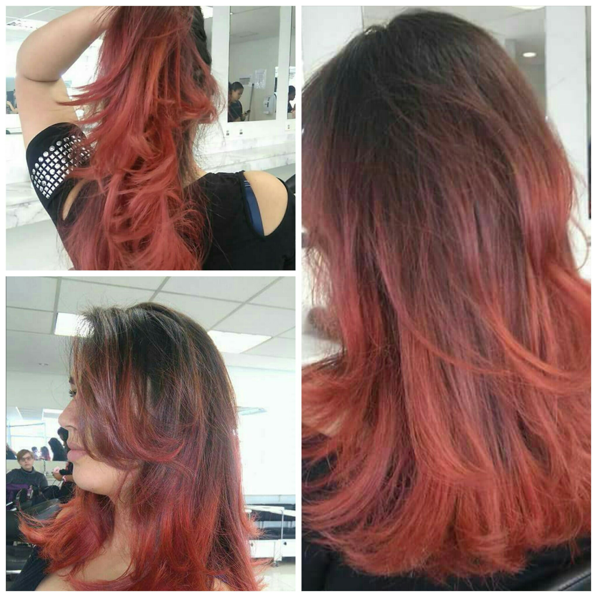 Reativaçãoda cor  vermelho opaco , escova modelada cabelo auxiliar cabeleireiro(a)