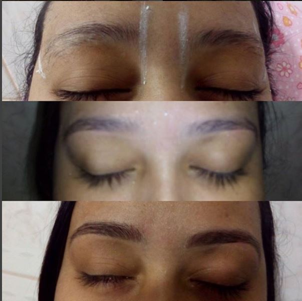 Designer de sobrancelha com aplicação de henna. estética auxiliar cabeleireiro(a) designer de sobrancelhas