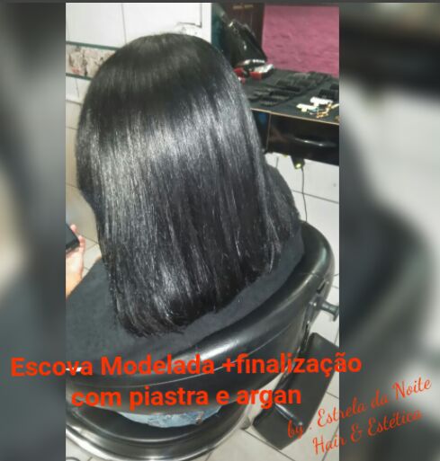 Escova Modelada +finalização finalização com piastra e argan cabelo auxiliar cabeleireiro(a) cabeleireiro(a) depilador(a) escovista designer de sobrancelhas