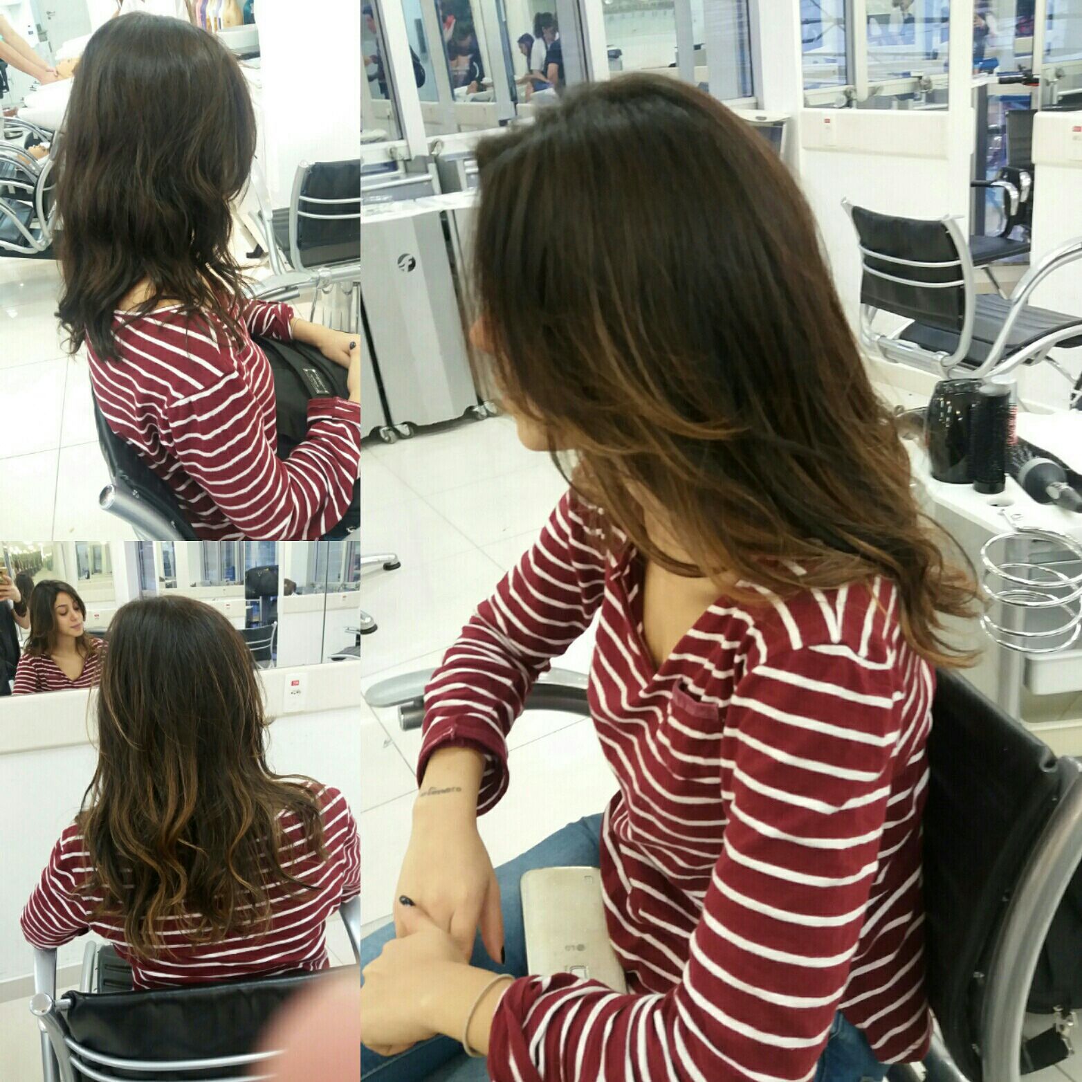 Morena iluminada + Tonalização das mechas + Tratamento com a linha Inforcer de L'oreal + Escova Modelada. cabelo cabeleireiro(a)