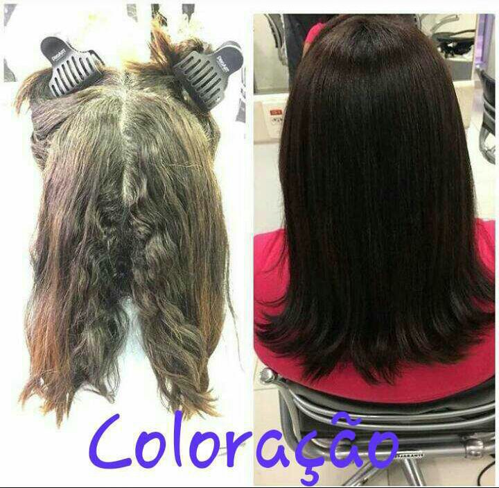 Cobertura de brancos (80%) + Correção de cor. + Escova lisa. cabelo cabeleireiro(a)
