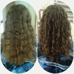 antes e depois de coloração e finalização cabelo cacheado.