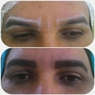 design de sobrancelhas com henna, cliente desejava sobrancelhas grossas e bem demarcadas.