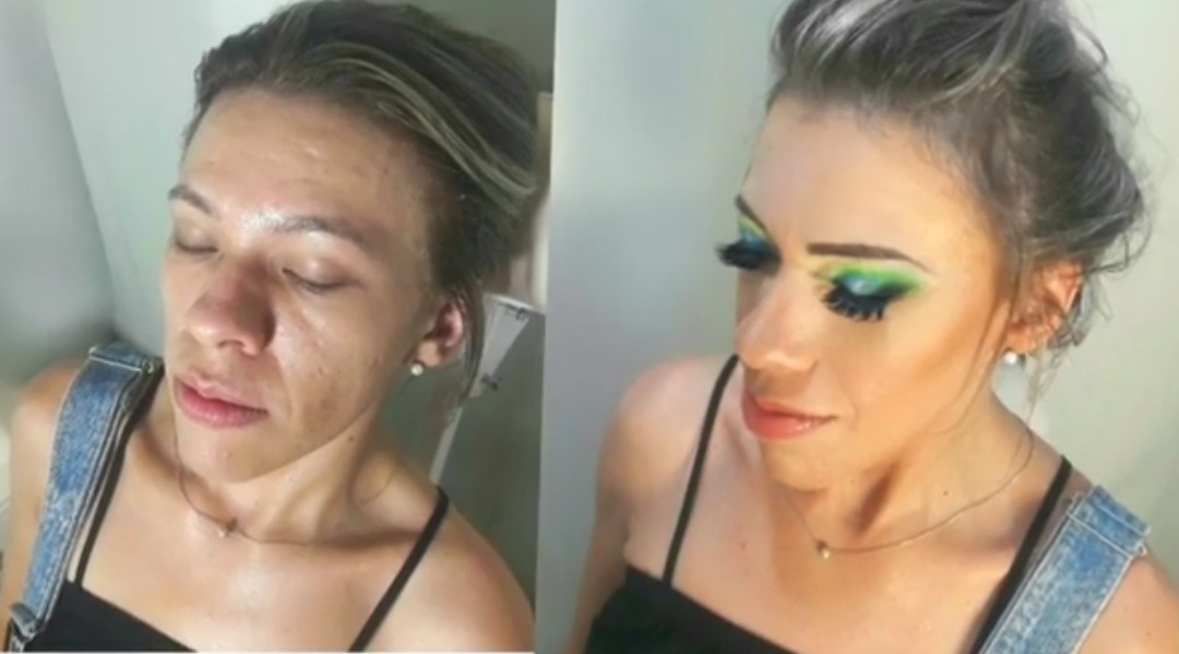 Maquiagem com sombra azul e verde vibrante maquiagem 