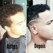 Degradê com risco na lateral do cabelo
e risco na sombrancelha.
