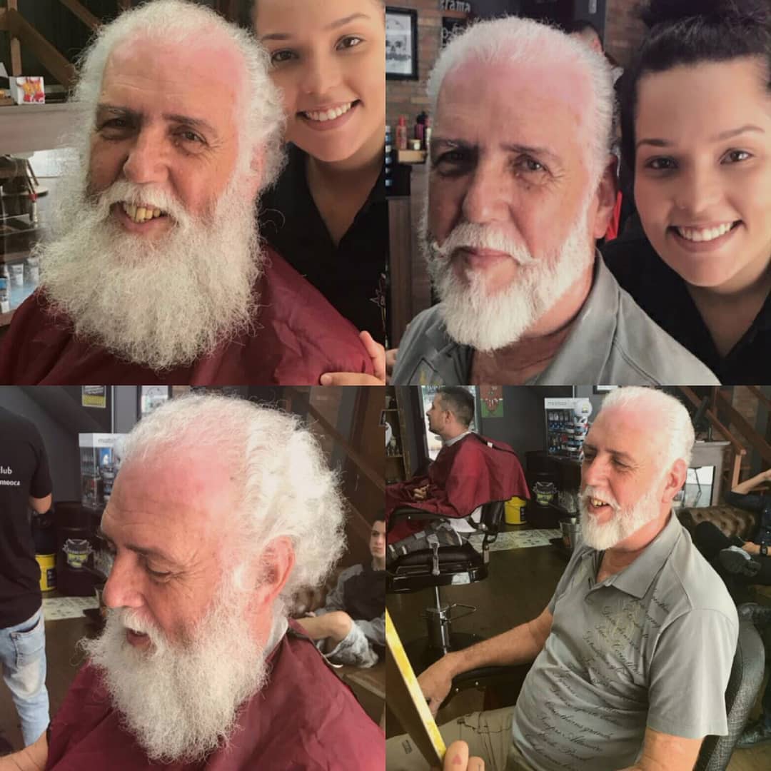 Transformação no Papai Noel. Social com barba média. cabelo barbeiro(a)