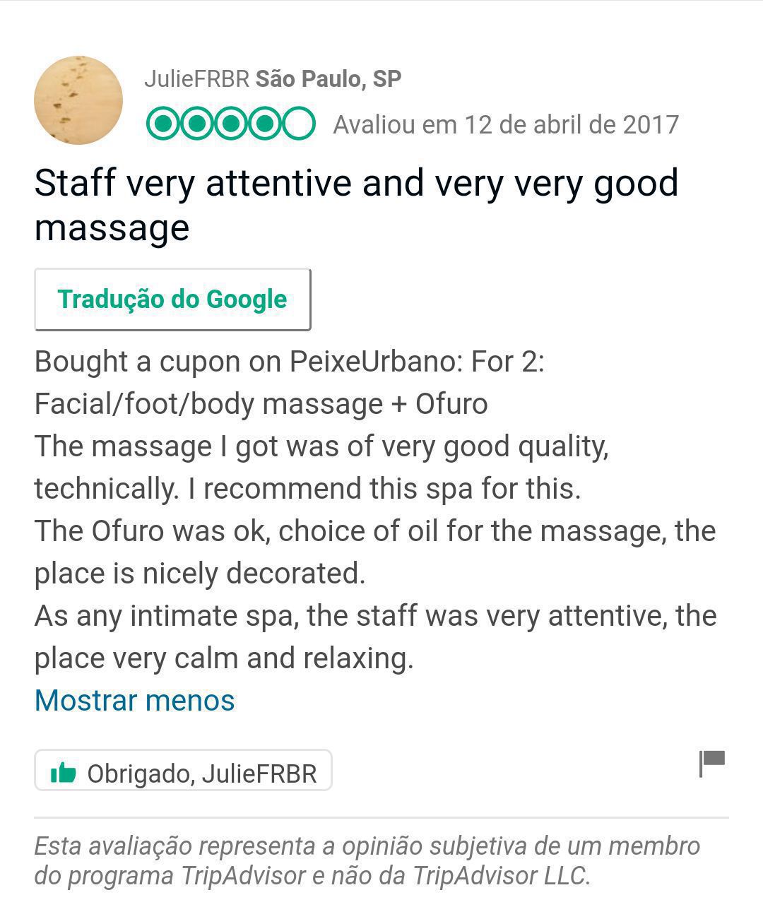 Comentários no TripAdvisor dos meus queridos clientes. outros massoterapeuta esteticista aromaterapeuta cosmetólogo(a) outros