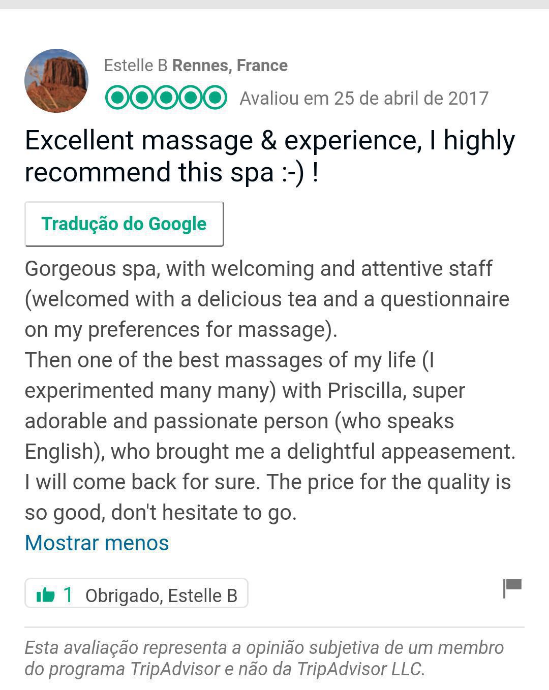 Comentários no TripAdvisor dos meus queridos clientes. outros massoterapeuta esteticista aromaterapeuta cosmetólogo(a) outros