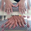 Alongamento em gel. Foto antes e depois.