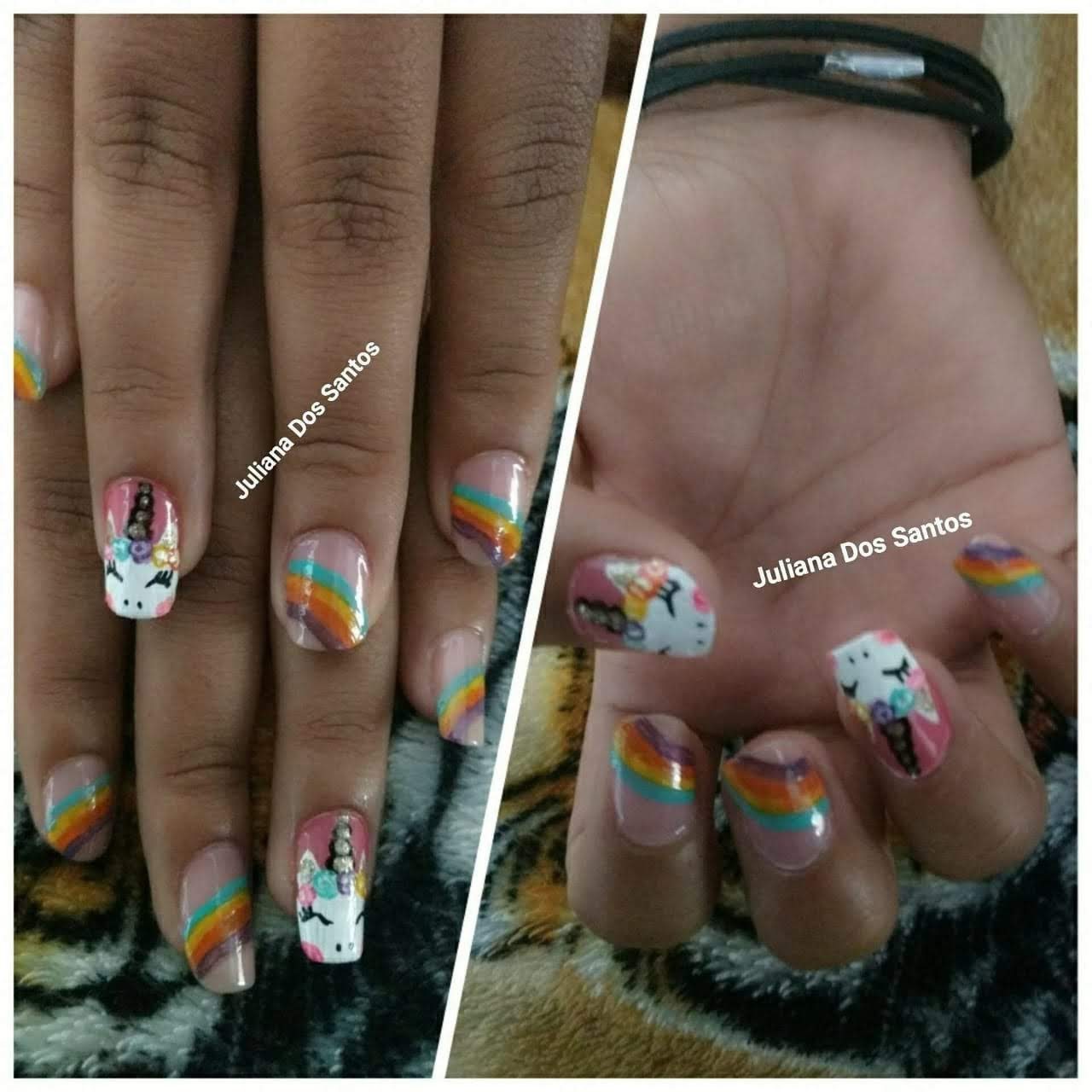 Unicórnio e arco íris. unha manicure e pedicure esteticista outros