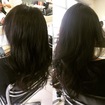 Cabelo após o processo. Cor uniforme e volume aos fios.