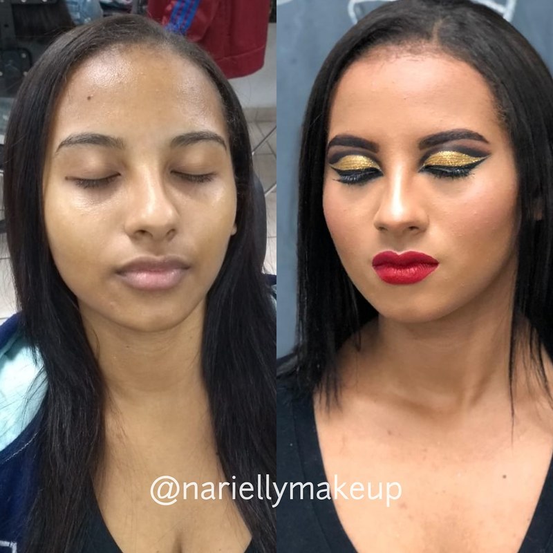 Antes e depois da maquiagem de egípcia moderna 

#maquiagem #egito #egipcia #dourado #brilho #glow #batomvermelho maquiagem maquiador(a)
