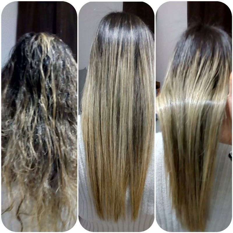Escova Progressiva em um cabelo loiro e enrolado. cabelo cabeleireiro(a) auxiliar cabeleireiro(a)