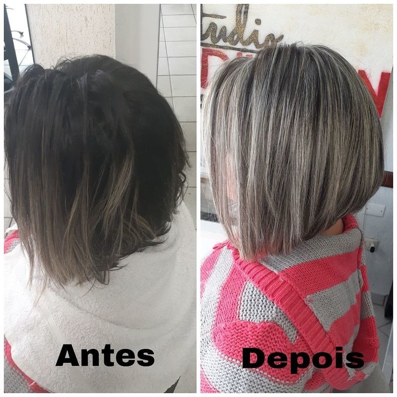 Mais uma cliente com o visual em reavivado, mechas acinzentadas e corte chanel.🥰 cabelo cabeleireiro(a) maquiador(a)