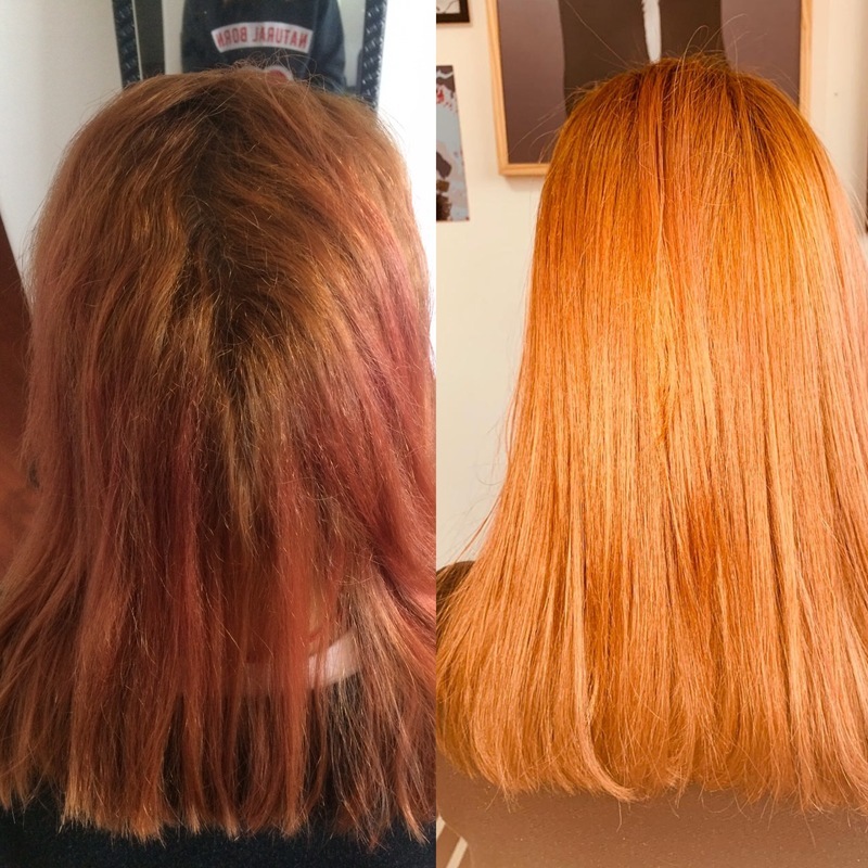 Antes e depois Coloração + alinhamento dos fios  cabelo cabeleireiro(a) escovista