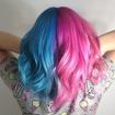 Meio a meio em tons pastéis #cabelorosa #cabeloscoloridos #cabeloazul #halfandhalfhair 