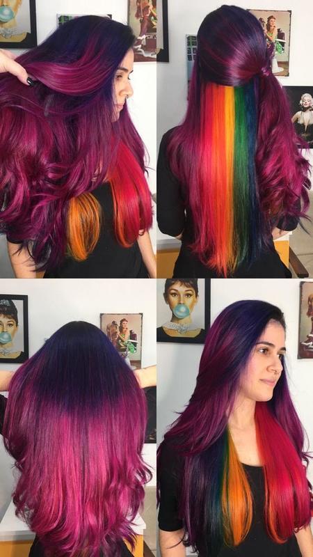 Arco-íris, roxo e magenta! #underlayerhair #cabeloarcoiris #magentahair  cabelo cabeleireiro(a) designer de sobrancelhas maquiador(a)